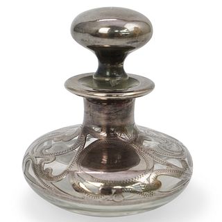 Silver Overlay Glass Perfume Bottle