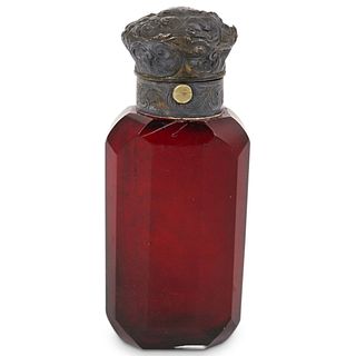 Antique Sterling Ruby Glass Perfume Bottle