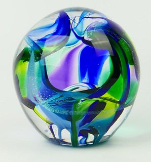 SIGNED CONTEMPORARY STUDIO ART GLASS PAPERWEIGHT
