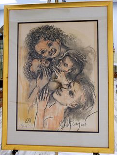 PHILIP EVERGOOD FRAMED LITHOGRAPH OF THE 2 MOTHERS