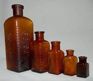 5 Amber poison bottles