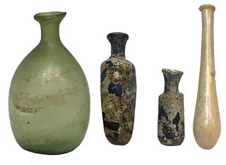 Lot of 4 Ancient Roman, Islamic Glass Bottles c.2nd-8th century AD. 