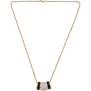 CHOKER AND PENDANT WITH ONYX AND DIAMONDS. 14K YELLOW GOLD