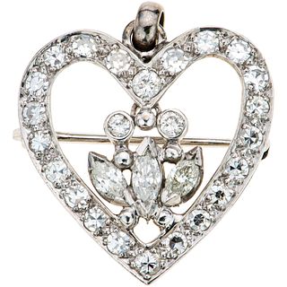 PENDANT / BROOCH WITH DIAMONDS. 14K WHITE GOLD