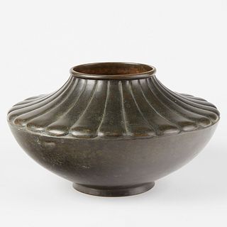 Japanese Meiji Bronze Vase Ikebana Vase Bowl - Marked