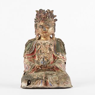17th Century Chinese Polychromed Bronze Buddha