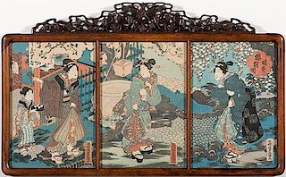 Japanese Woodblock in Colors, Triptych 