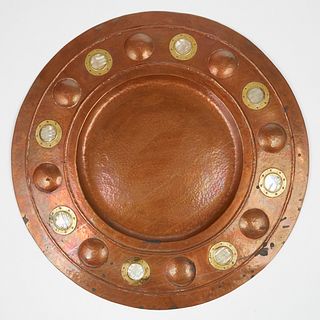 TS Co. Arts & Crafts Copper Viking Shield Plaque - Marked