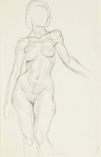 Paul Cadmus Faceless Female Nude Graphite and Ink on Paper