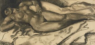 Reinhold Ewald Reclining Nude Charcoal Drawing