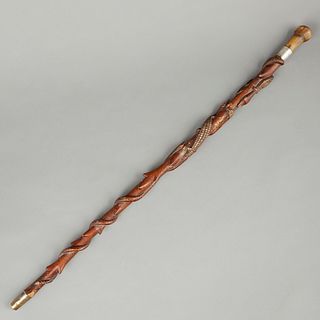 Early 20th c. Southern Folk Art Carved Wood Walking Stick