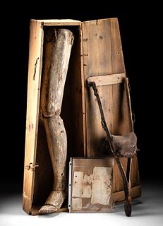 Rare Set American Civil War Wood Prosthetic Legs + Box