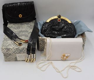 COUTURE. (3) Judith Leiber Purses and (1) Belt.
