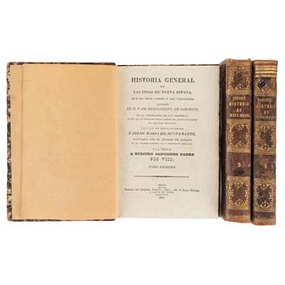 Sahagún, Bernardino de. Historia General de las Cosas de Nueva España, que en Doce Libros y Dos... México, 1829-30. Tomos I-III. Pzs: 3