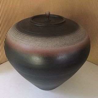 Stephen Merritt Large Charcoal Ceramic Ceremonial Jar 