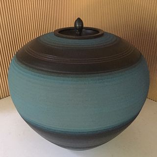 Stephen Merritt Large Blue Ceramic Ceremonial Jar 