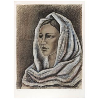 RAÚL ANGUIANO, Rostro de mujer, Signed and dated 83, Lithography 28 / 150, 24.8 x 20" (63 x 51 cm)