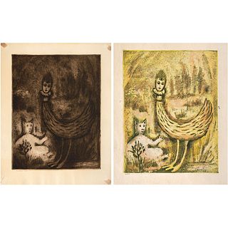 LOLA CUETO, Edén, Signed on plate and dated 60, Etching and aquatint 1/ 25 and 6 / 25, 9.4 x 7.4" (24 x 19 cm) each, Pieces: 2
