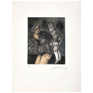 JOSÉ LUIS CUEVAS, Untitled, Signed, Etching and aquatint á la poupeé P. A., 9.8 x 7.4" (25 x 19 cm)