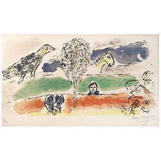 MARC CHAGALL, Le fleuve vert, 1974, Signed, Chromolithography 6 / 50, 13.3 x 21.6" (34 x 55 cm)