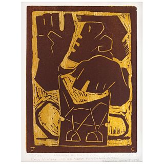 JEAN CHARLOT, Hawaiian Drumma, Signed and dated Honolulu July 17 1978, Pencil, Signed with initials on plate, Woodcut 79/100, 7.8 x 5.9"