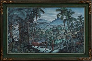 DARMO, "GARDEN IN BALI", FRAMED PAINTING ON CANVAS
