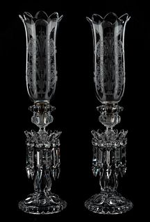PAIR, BACCARAT CRYSTAL CANDLE LUSTRES, MARKED