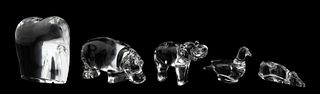 FIVE BACCARAT CRYSTAL ANIMAL PAPERWEIGHTS