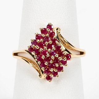 14K YELLOW GOLD & RUBY BY-PASS RING