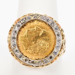 14K TWO TONE GOLD & 1955 PESO RING W/ DIAMONDS