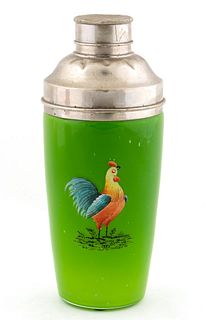 CZECHOSLOVAKIA GREEN GLASS ROOSTER COCKTAIL SHAKER
