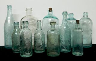 Mineral water, soda - 10 aqua and 1 clear bottles