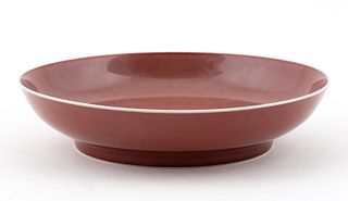 CHINESE OXBLOOD PORCELAIN LOW BOWL, MARKED