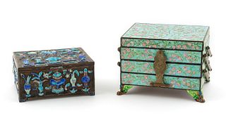 TWO CHINESE CLOISONNE ENAMELED BOXES