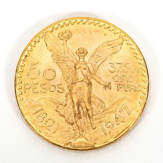 ONE MEXICAN 50 PESO GOLD COIN, 1947