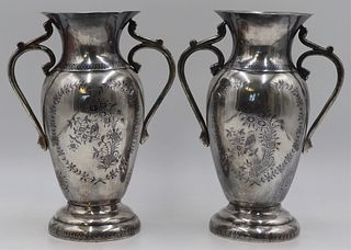 SILVER. Pair of Persian Niello Silver Vases.