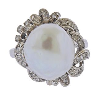 10K Gold Diamond Baroque Pearl Ring