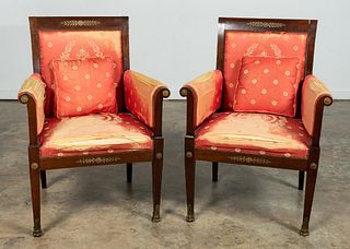 PR. FRENCH EMPIRE STYLE MAHOGANY FRAMED FAUTEUIL