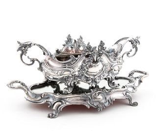 19TH C, FRENCH, SILVERPLATE JARDINERE AND PLATEAU