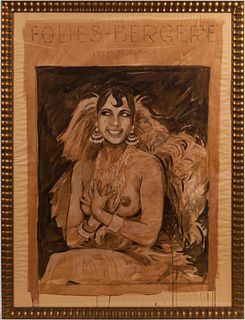 LARGE JOSEPHINE BAKER ART DECO WATERCOLOR, 1930s