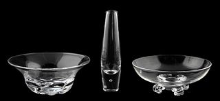 THREE CRYSTAL OBJECTS, ORREFORS & STEUBEN