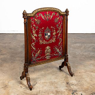 LOUIS XVI STYLE EMBROIDERED PANEL FIRE SCREEN
