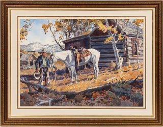JAMES BOREN, "LANDSCAPE WITH HORSE & COWBOY"