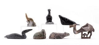 COLLECTION OF INUIT CARVED STONE ANIMALS, 7 PCS