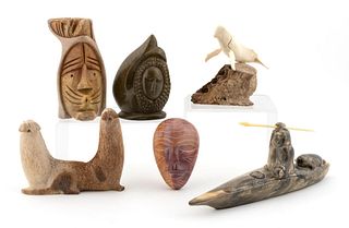 COLLECTION OF SIX SCULPTURES, INCLUDING INUIT