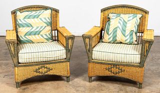 PAIR, BIELECKY BROTHERS WICKER LOUNGE CHAIRS