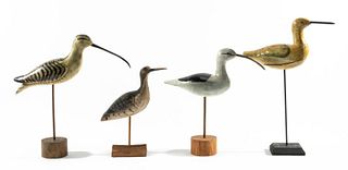 COLLECTION OF FOUR SHOREBIRDS ON STANDS