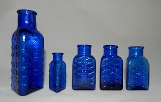 Poison - 5 triangle cobalt bottles