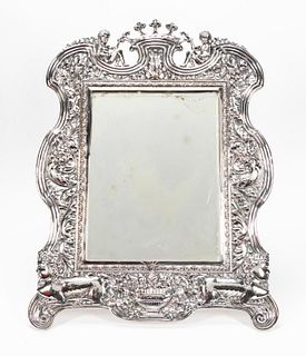 SILVERPLATE ROCOCO REVIVAL REPOUSSE TABLE MIRROR