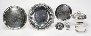 7PC ENGLISH & AMERICAN SILVERPLATE GROUP, SERVING